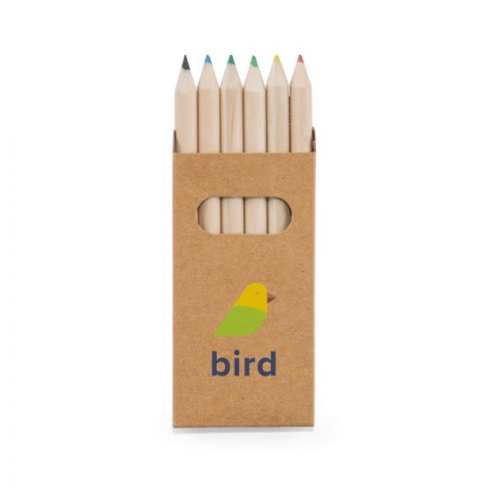 Caixa de cartão com 6 mini lápis de cor BIRD